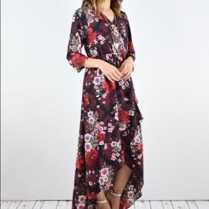 FLORAL KIMONO MAXI DRESS EUC